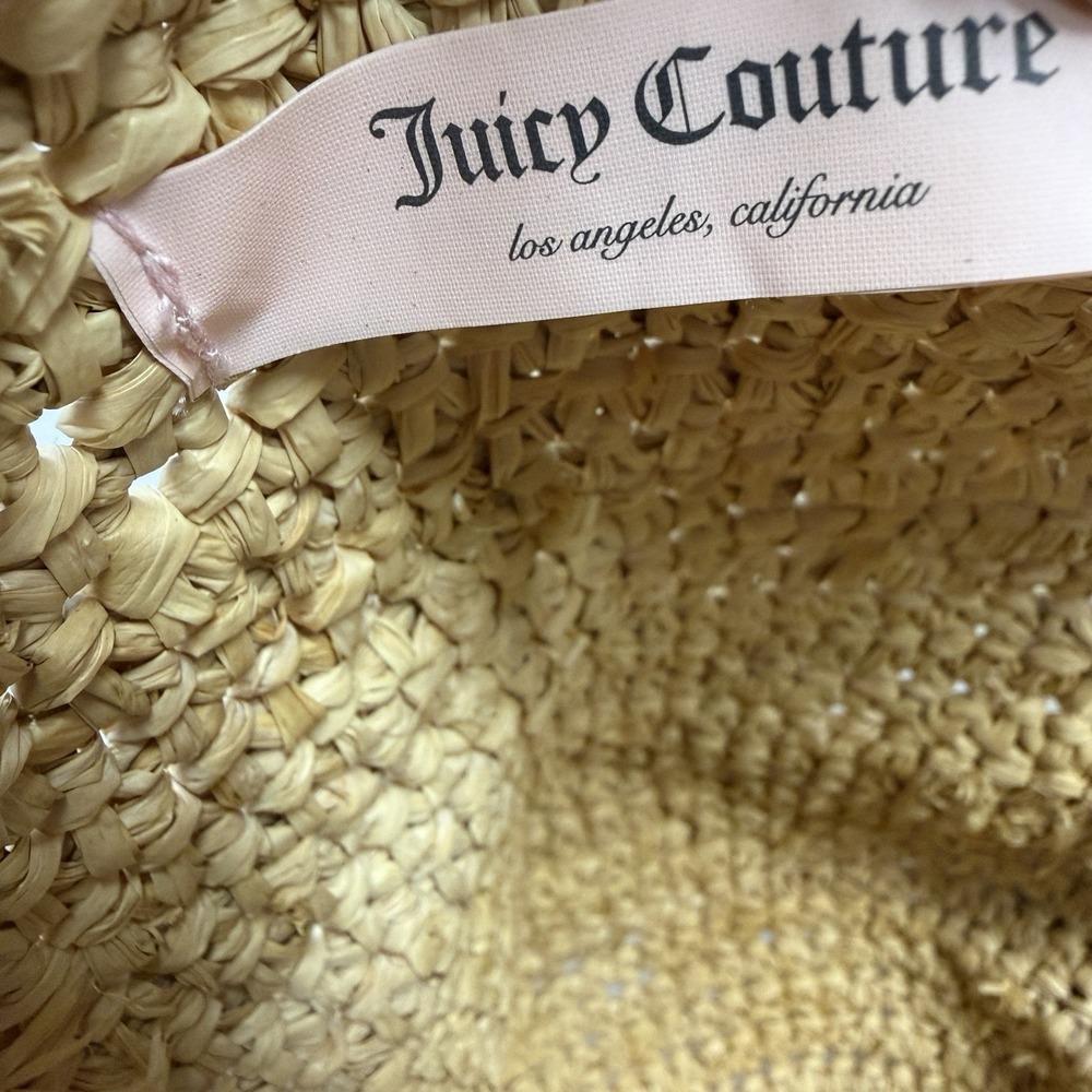 NWT JUICY COUTURE Pink Hamptons Straw Wicker Oversized‎ Tote Leather Handles - Picture 6 of 9